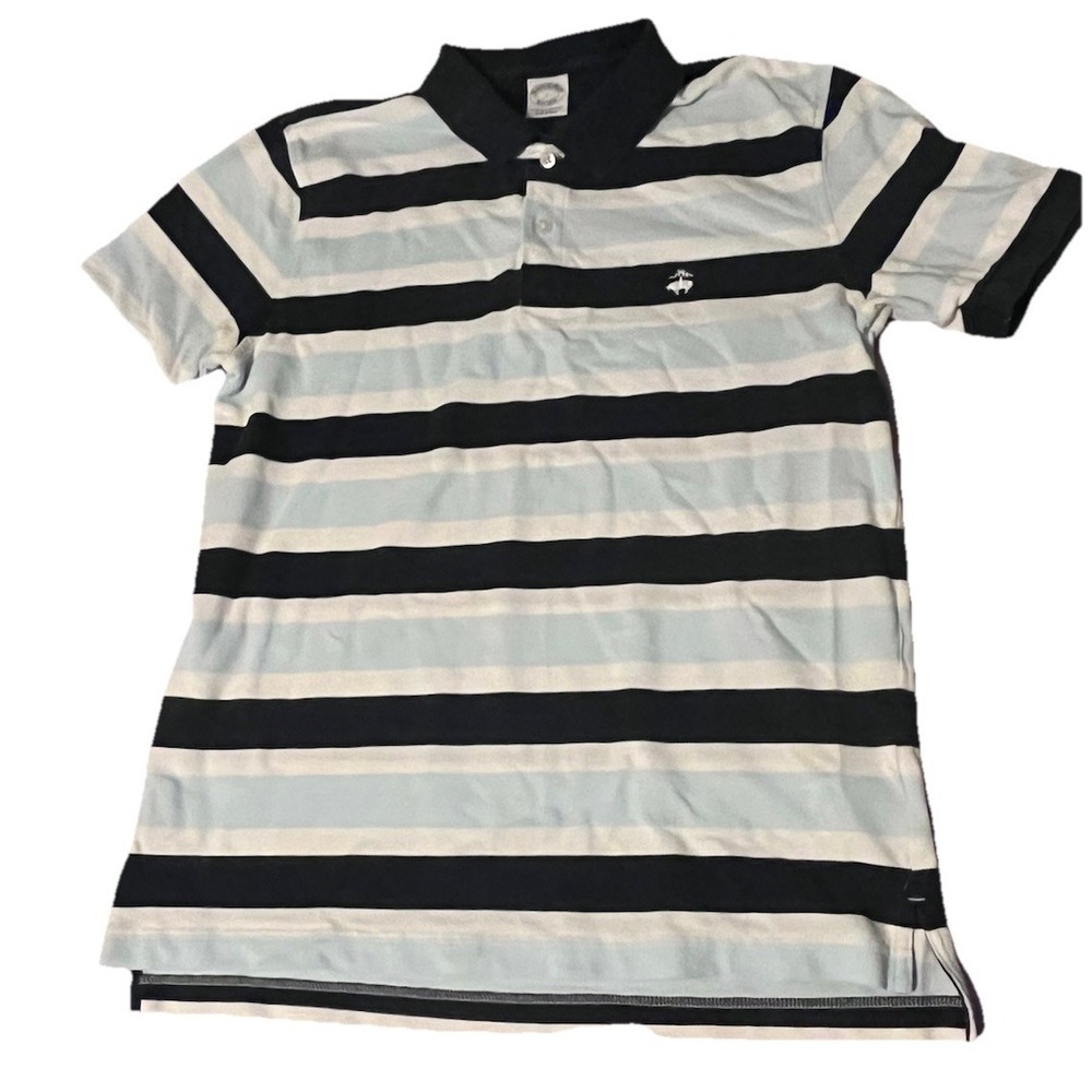 Brooks Brothers 1818 Polo Shirt Men's Large Blue‎ Stripe Performance Slim Fit